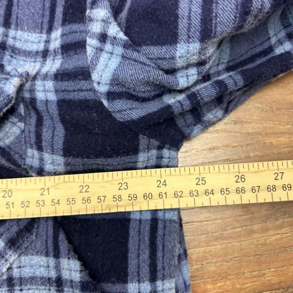 VTG Open Trails Shacket Men Large Blue Plaid Flannel‎ Shirt Jacket Long Sleeve